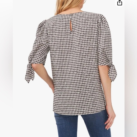CECE Black and white‎ gingham tie sleeve top size M. - Picture 2 of 11